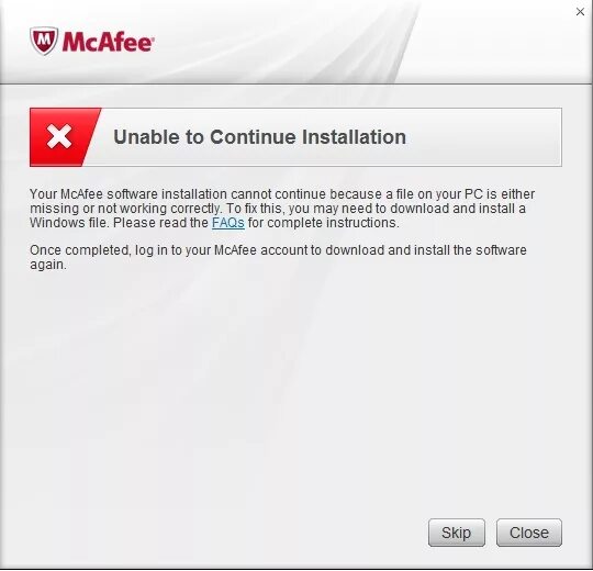 Cannot continue installation because. Unable to continue. макафи цитаты. файл может быть опасен mcafee. is not valid mcafee.