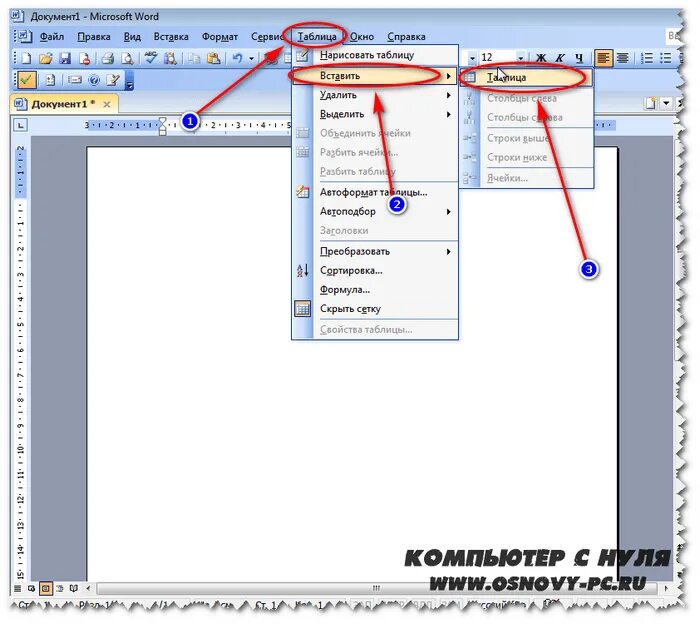 Вставка таблицы MS Word. Таблица в Ворде. Вставка таблицы в документ. Вставка таблицы в Ворде. Пункт главного меню таблица