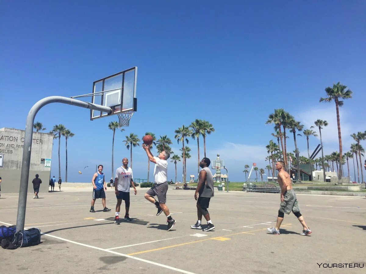 Игра в уличный баскетбол. Венис Бич Лос Анджелес стритбол. Венис Бич баскетбольная площадка. Лос Анджелес Венис Бич баскетбол. Венис Бич баскетбольный корт.
