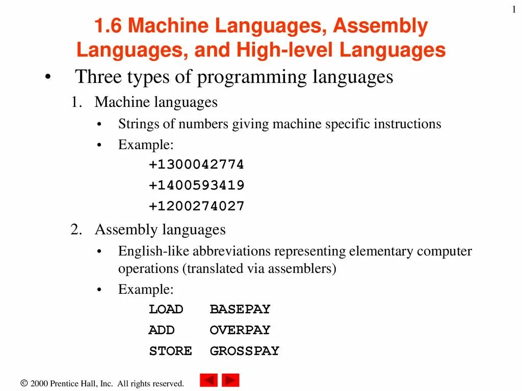 Machine language. Machine Level language. Assembly language examples.