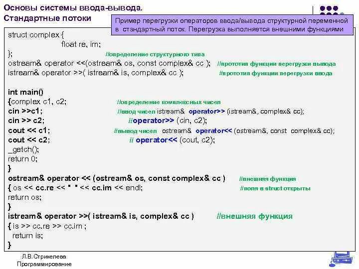 Ввод и вывод в программировании. Перегрузка оператора потокового ввода. Стандартный поток ввода.
