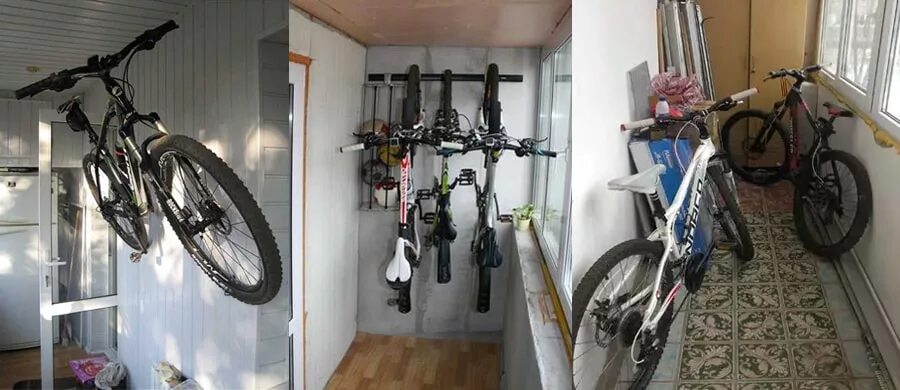Можно ли сдать велосипед. Хранение велосипеда на лоджии. Велосипед на стене. Хранение велосипедов на стене балкона. Шкаф для велосипеда на балконе.