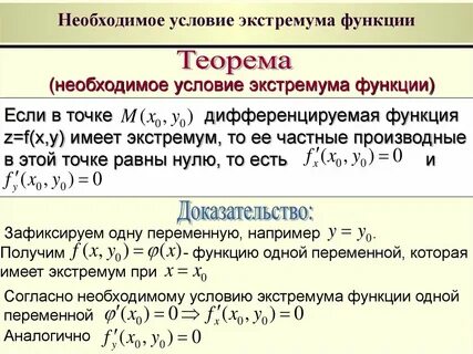 Локальный экстремум функции необходимое условие экстремума