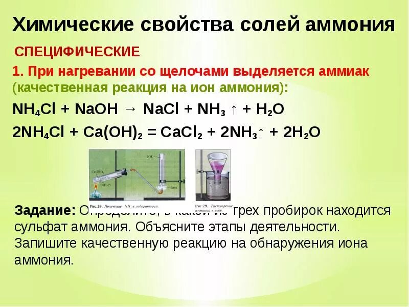 Хлорид ионы можно обнаружить. Качественная реакция на nh4.