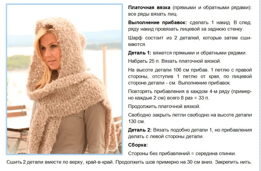 Капюшон вяжем описание. Вязаный капор-капюшон спицами описание. шапка капор женская спицами с описанием и схемами. вязаный шарф шапка капюшон спицами схемы и описание. шарф капюшон спицами для женщин с описанием и схемами.