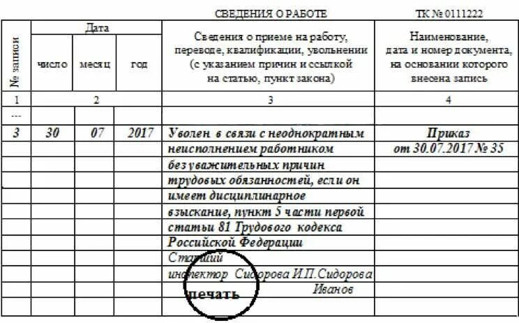 Увольнение по п 5. П5 ч1 ст 81 ТК РФ запись в трудовой. Увольнение п 5 ч 1 ст 81 ТК РФ запись в трудовой книжке. Запись в трудовой книжке об увольнении по ст 81 п 5. Уволена по собственному желанию п.3 ч.1 ст.77 ТК РФ.