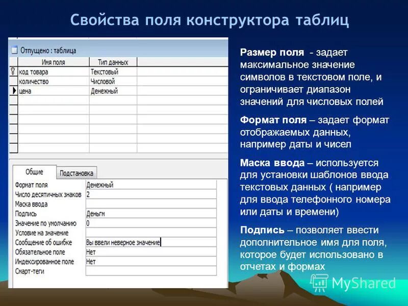 Изменяющиеся свойства данных. Тип поля в базе данных аксесс. Свойство полей таблиц баз данных. Типы полей в базе данных access. Типы данных полей таблицы баз данных MS access.