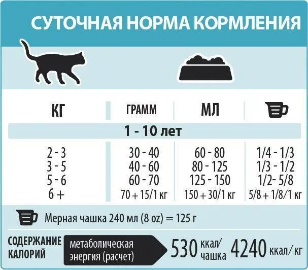 Сколько сухого корма в день нужно кошке