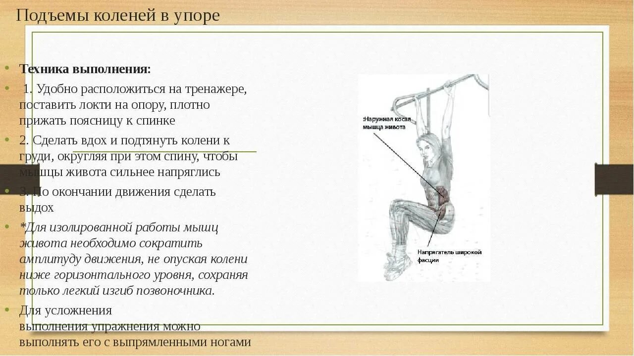 Находиться упор. Сгибание бедра в висе. Подъем ног в висе. Правильное выполнение упражнений. Подъем коленей в висе.