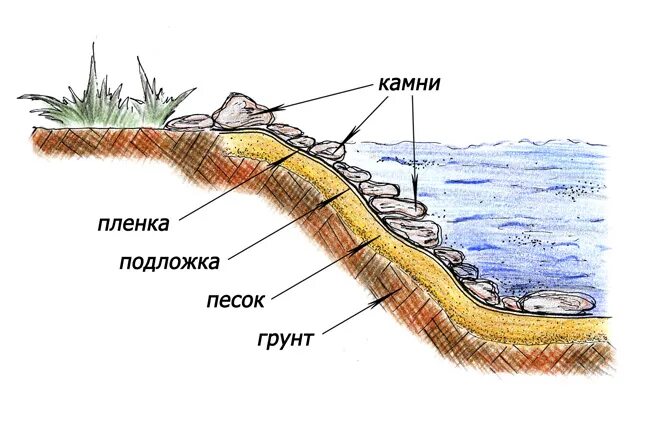 Конструкция водоема. Разрез искусственного водоема. Пруд в разрезе. Искусственный водоем схема. Конструкция пруда.