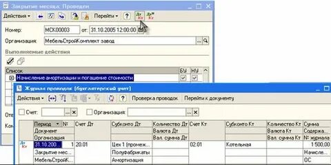 Амортизация журнал операций