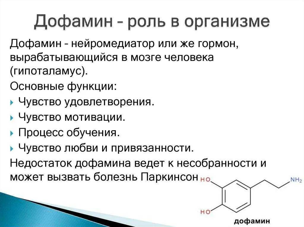 Выработка серотонина и дофамина