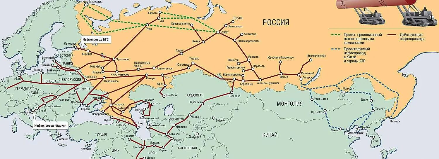 Карта газопроводов и нефтепроводов