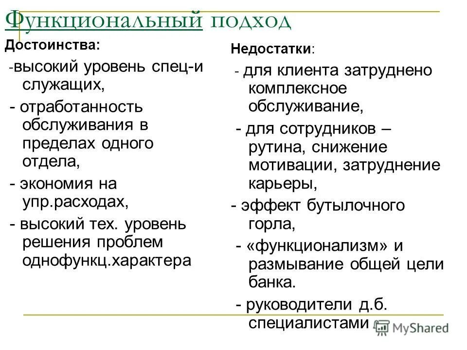 Недостатки функционального подхода. Достоинства функционально-ориентированного подхода. Преимущества графического способа:. Процессный подход и функциональный подход. Преимущества процессного подхода в управлении.