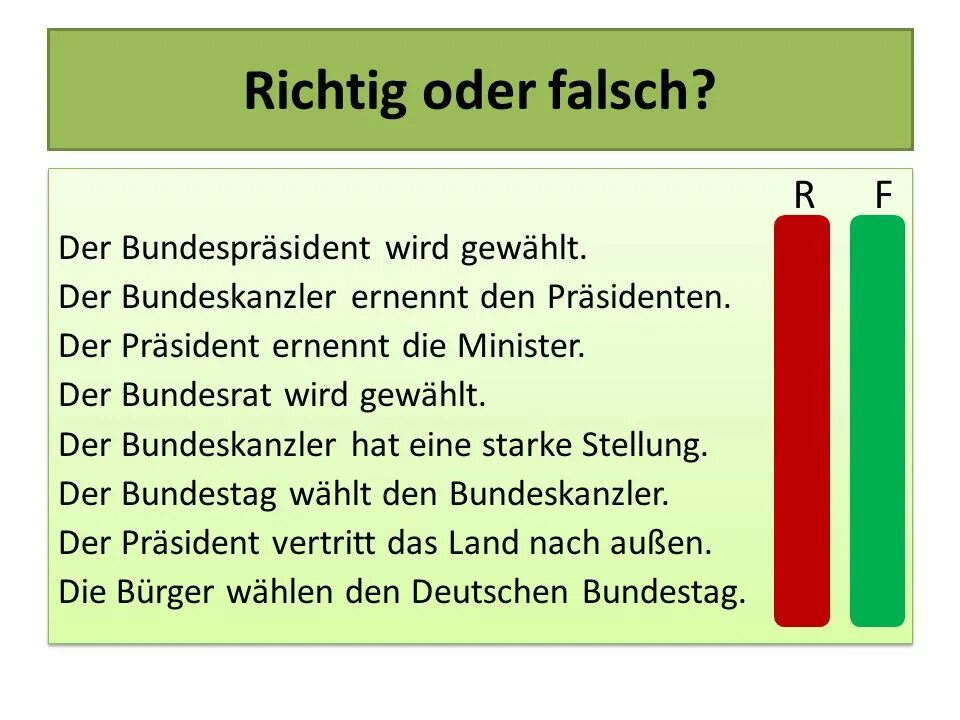 Ist falsch. Falsch. Bundespräsident краткое. Richtig. Richtig oder falsch задание.