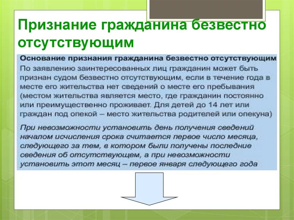 Признание должника отсутствующим. Признание гражданина безвестно отсутствующим. Порядок признания гражданина безвестно отсутствующим. Безвестное отсутствие гражданское право. Признание граждан безвестно отсутствующими.