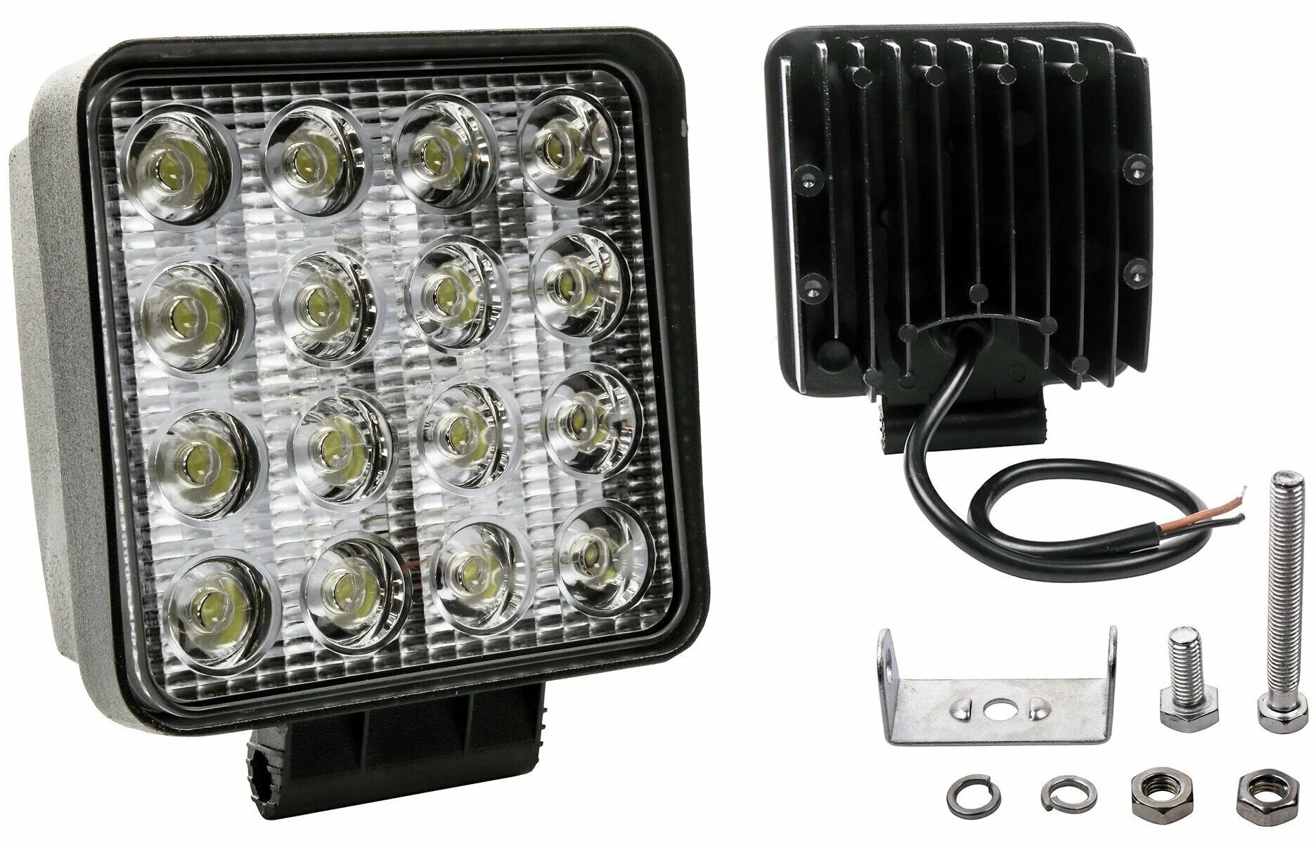 Купить светодиодную фару 12. Фара led 12-24v 48w 16 led. Фара светодиодная 10-30v 48w-3w*16led. Фара квадратная led 16 диодов 48w. Фара led48-3711010 рабочего света квадратная светодиодная (48 Вт).