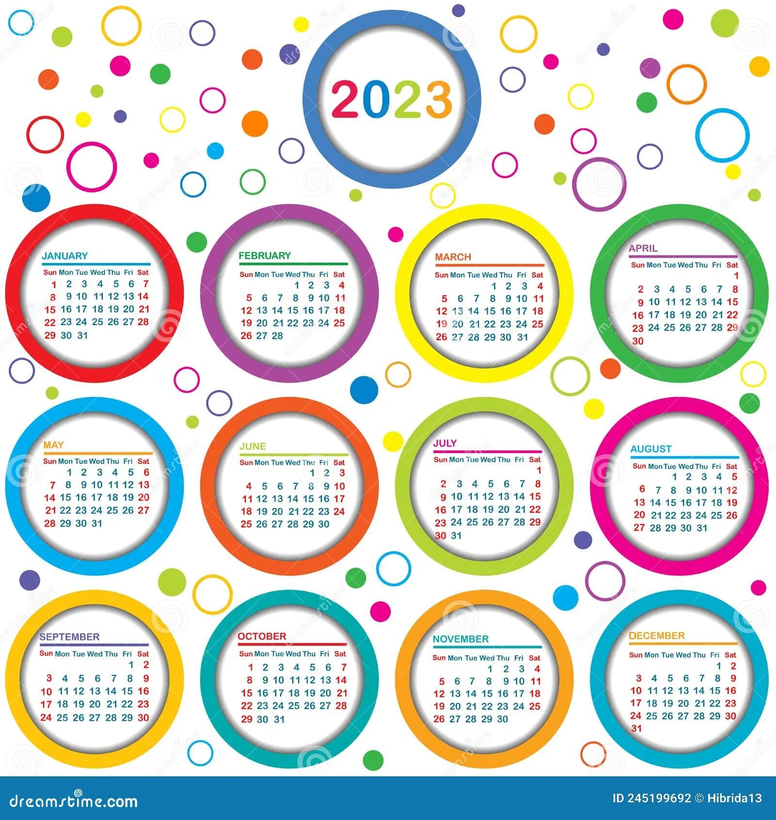 Календарь на 2023 год. Календарь 2023 вектор. Цветной календарь на 2023 год. Календарь 2023 разноцветный.