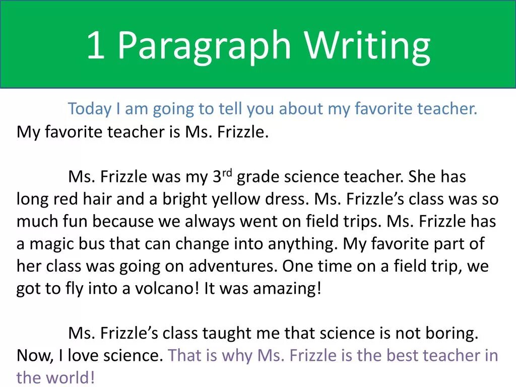Paragraph writing. Write a paragraph. How to write a paragraph. About my favourite teacher.