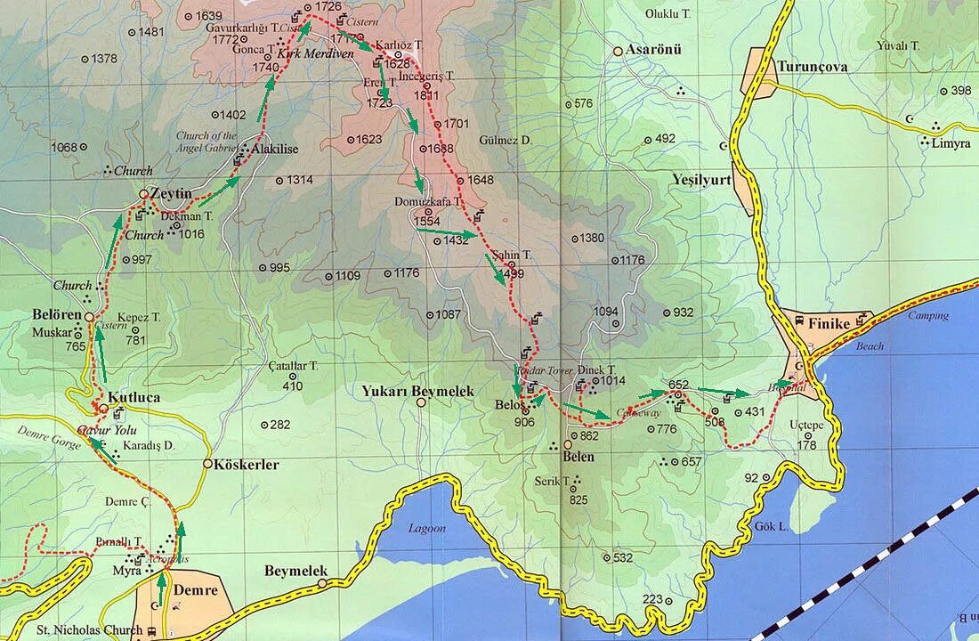 Ликийская тропа карта. Карта Ликийской тропы Турция. Ликийская тропа в Турции маршрут. Текирова Ликийская тропа карта. Фиников карта