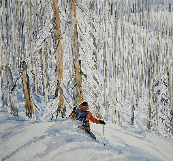 Картина лыжники. Пейзаж с лыжниками. Живопись лыжники горы. Картина лыжники в лесу. Зимний пейзаж с лыжником.