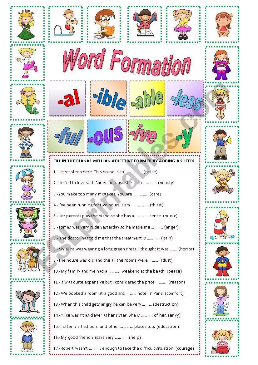 Словообразование в английском Worksheets. Word formation английском языке Worksheet. Word formation упражнения Worksheet. Word formation adjectives задания. Build adjective