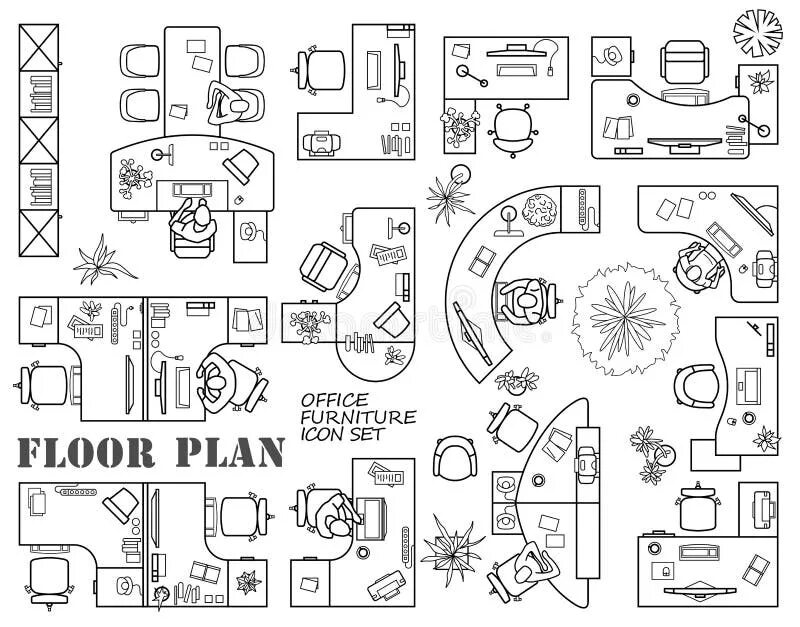 Floor plan icons set for design interior and architectural project (view from ab
