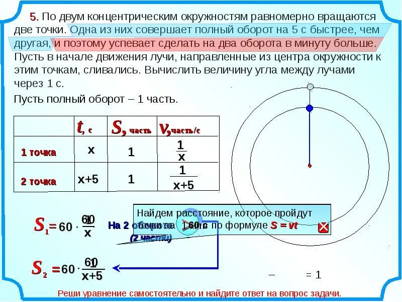 Полный оборот 3 3 1 1. Решение задач на движение по окружности. По двум концентрическим окружностям равномерно вращаются. Движение по окружности задания. Задача с окружностями оборотами.