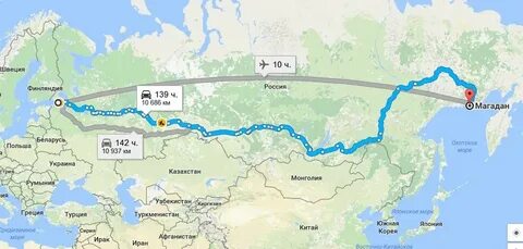 Сколько от москвы до магадана