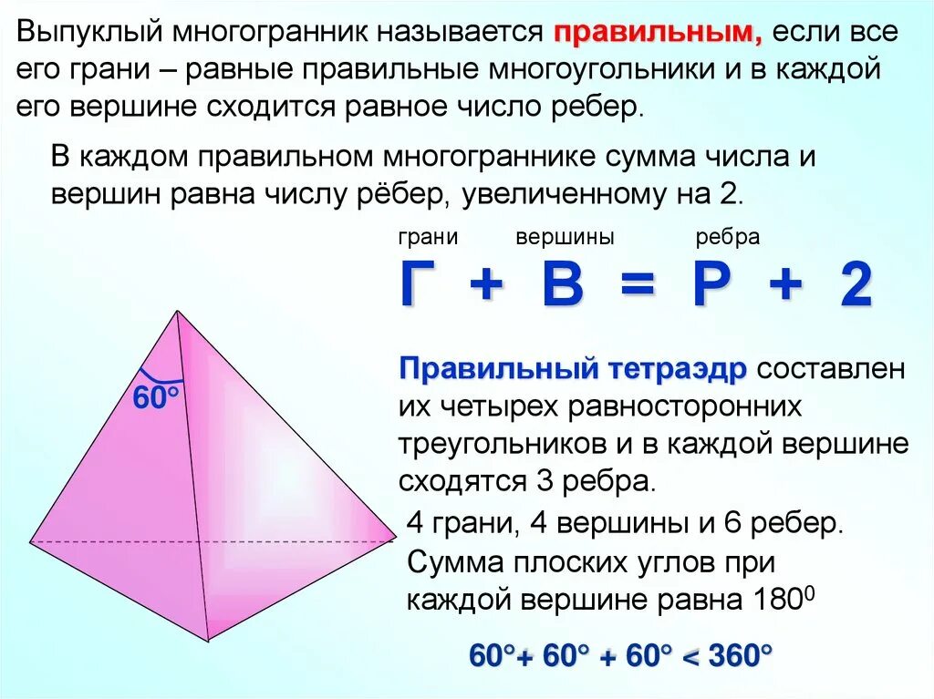 Тетраэдр сколько углов. Сумма плоских углов выпуклого многогранника. Выпуклый многогранник и его названия. Сумма плоских углов многогранника. Сумма плоских углов при вершине многогранника.