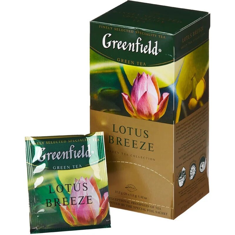 Greenfield natural. Чай Greenfield Lotus Breeze зеленый Лотос 25 пакетиков. Чай Гринфилд Lotus Breeze. Гринфилд Лотос Бриз. Чай Lotus Breeze Гринфилд в пакетиках.