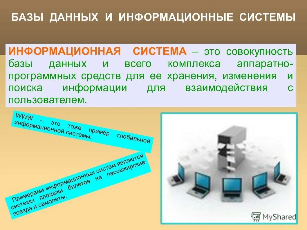 Информационная система база данных. Понятие базы данных и информационной системы. Место базы данных в информационной системе. База данных как информационная система. Описание данных информационной системы