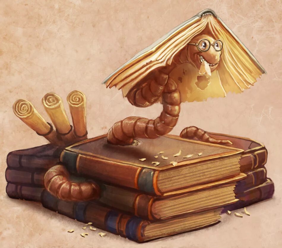 Книжный червь. Книжный червячок. Иллюстрация книжного червя. Книжный червь фэнтези.
