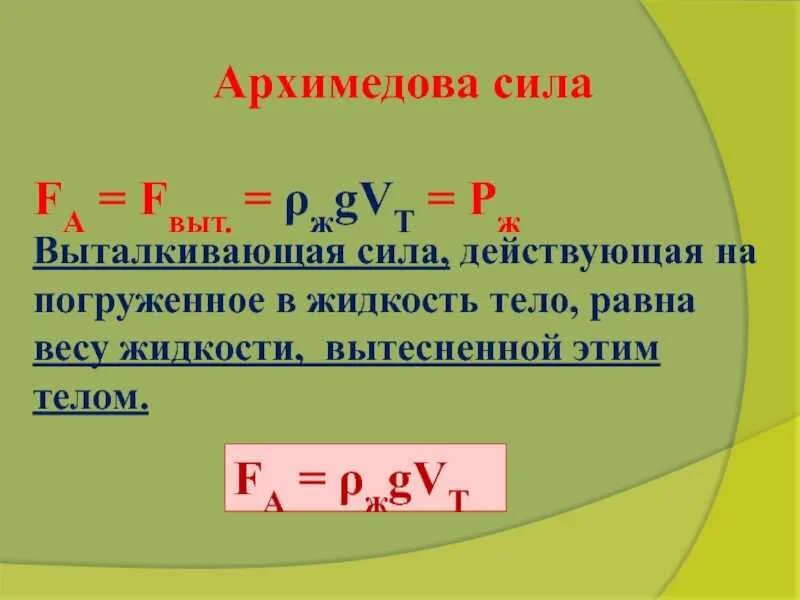 Архимедова сила равна весу вытесненной жидкости. Архимедова сила действующая на тело. Архимедова сила действующая на погруженное тело. Архимедова сила действующая на тело погруженное в жидкость. Архимедова сила, действующая на тело, равна.