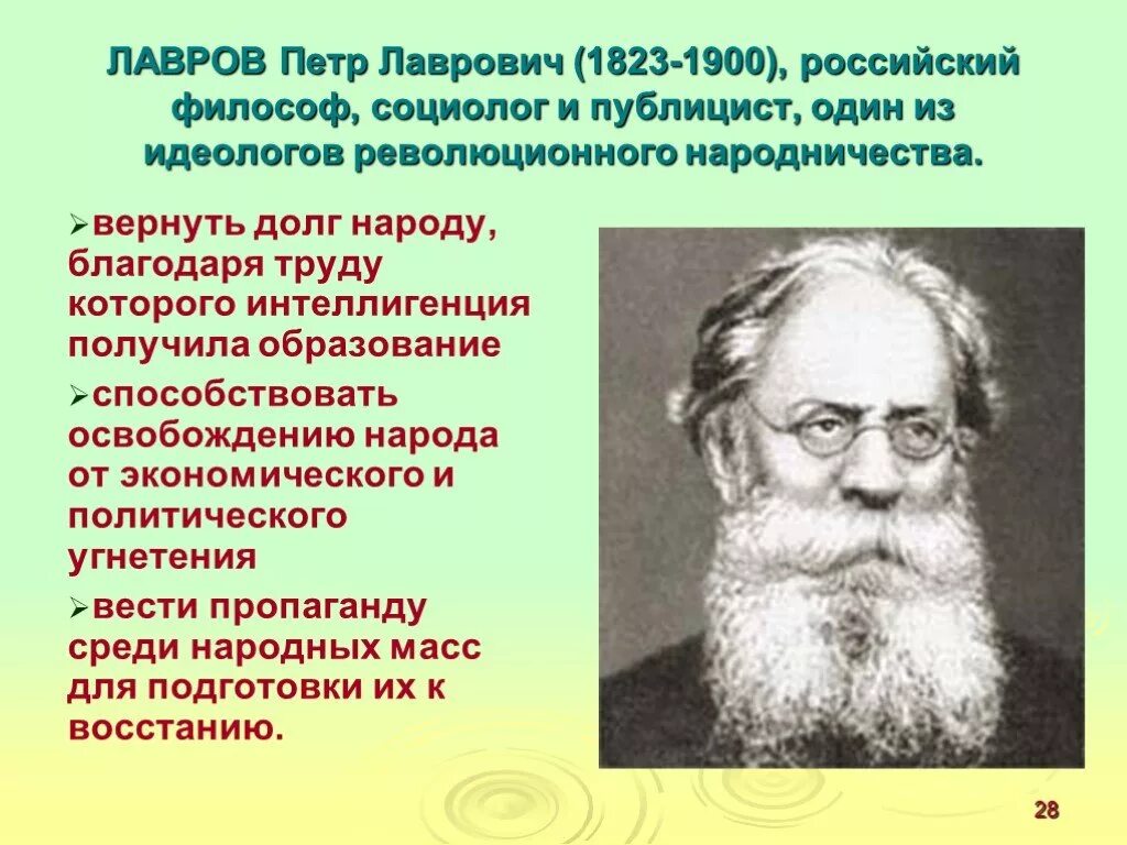 Лавров общественное движение. П Л Лавров основные идеи.