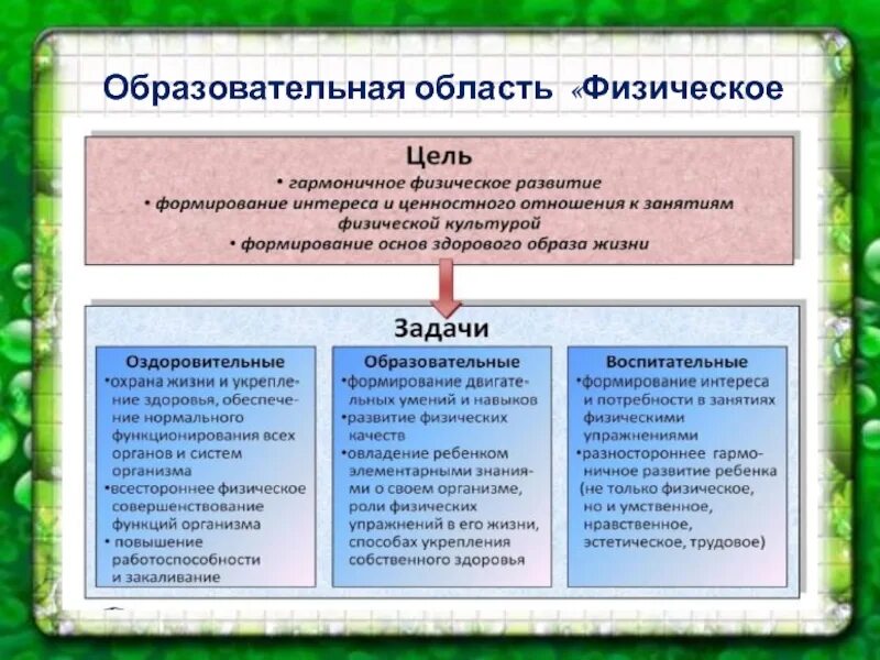 Содержание образовательной области физическое