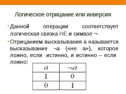 Обозначение для логических связок операций отрицание инверсия