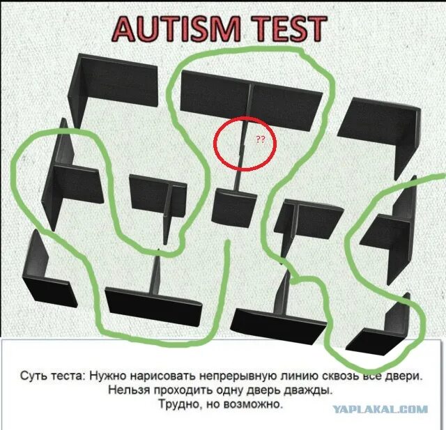 Тест на аутичность у взрослых. Решение теста на аутизм. Тесты на аутизм головоломки. Тест на аутизм решение. Пройти все двери одной линией.