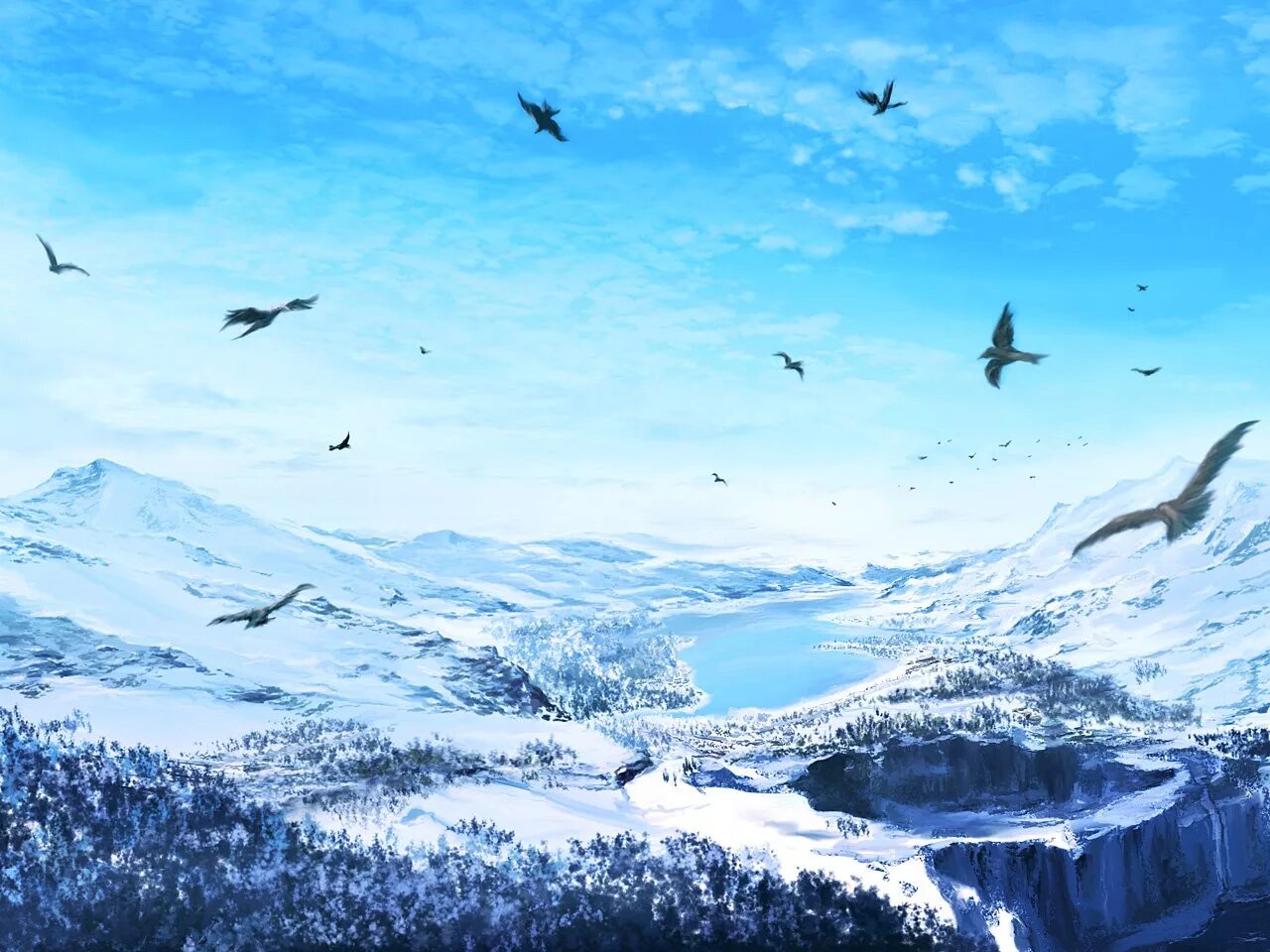 Птицы летающие зимой. Птицы в небе зима. Птицы в небе зимой. Горы небо птицы. Птицы в небе арт.