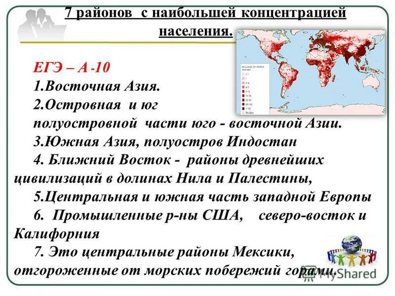 центры концентрации населения таблица