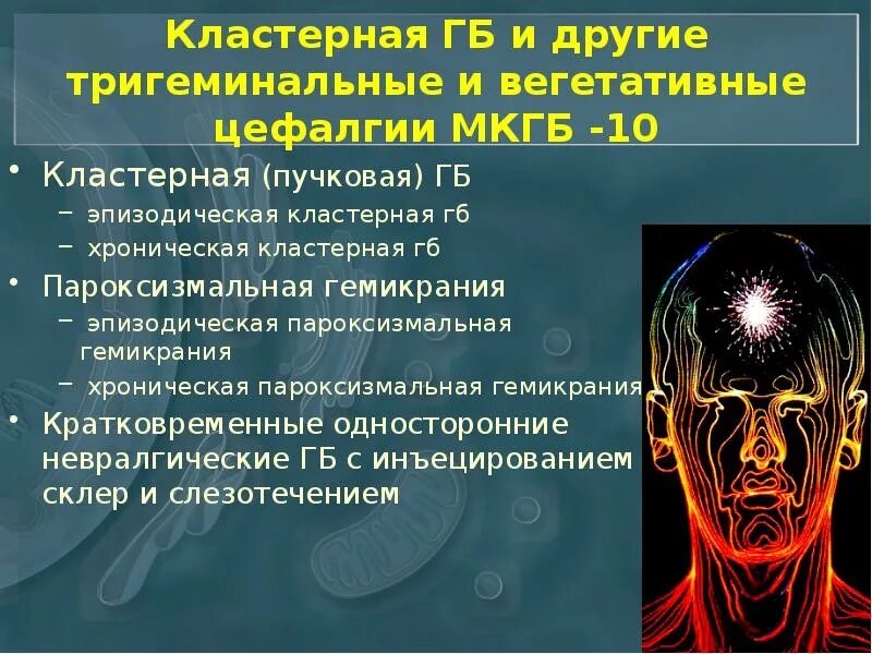 Коитальная цефалгия. Тригеминальная вегетативная цефалгия. Пароксизмальная гемикрания. Пароксизмальная головная боль. Хроническая пароксизмальная гемикрания.