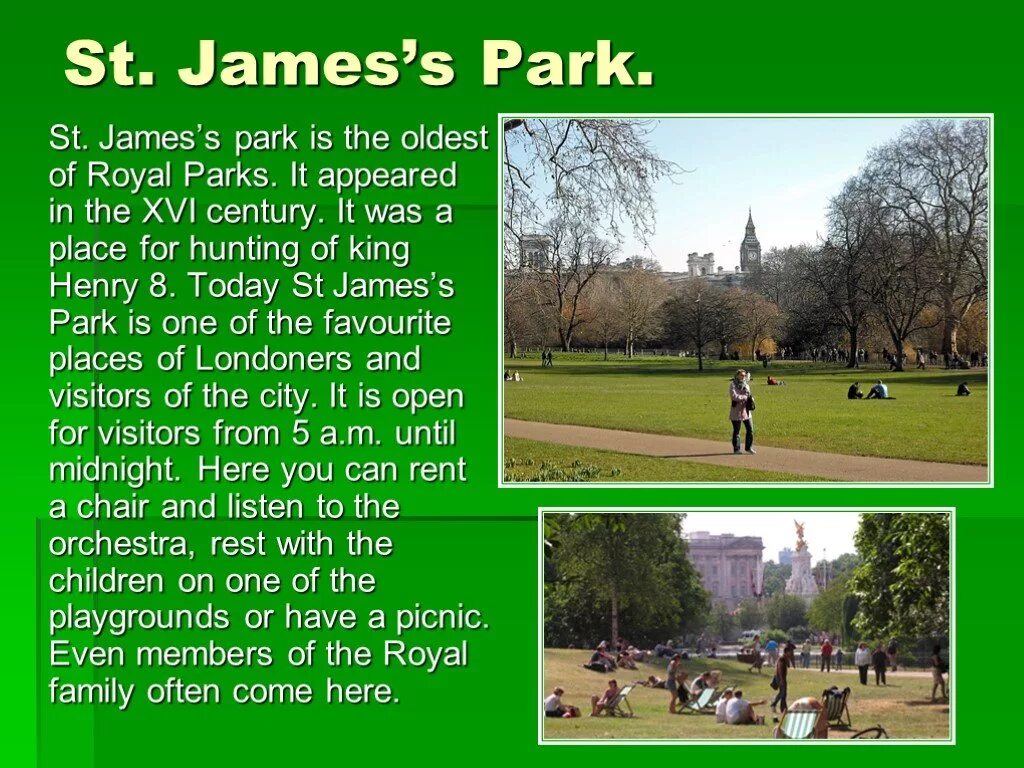 Реклама парка на английском. Тематические парки на английском. Сады и парки Лондона презентация. Английские парки. Сочинение про парк.