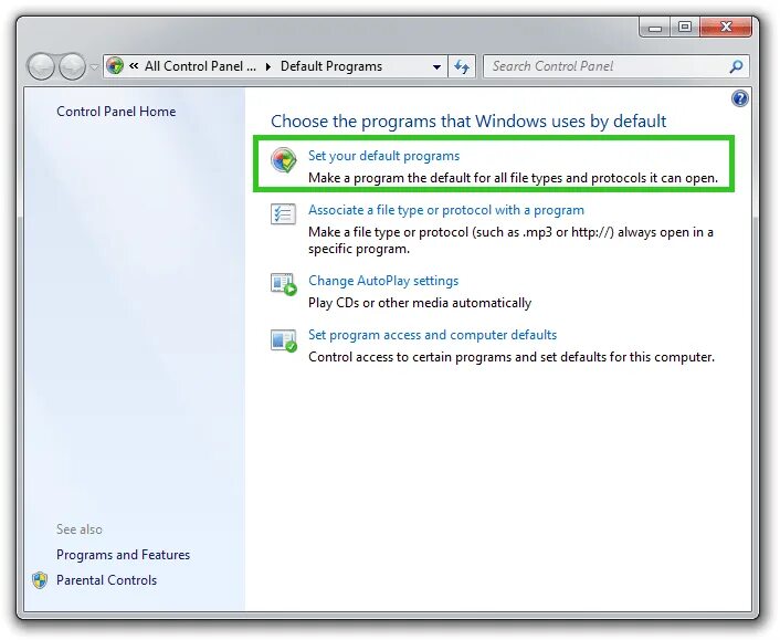 Что такое default в компьютере. Windows 7 Control Panel programs. Preset программа подключение. Set to default. Default program