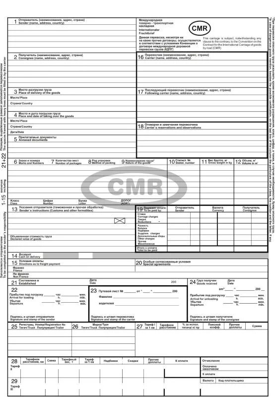 Цмр банк вход. ЦМР накладная 2022. Международной товарно-транспортной накладной (CMR). СМР Международная транспортная накладная. Форма накладной CMR.