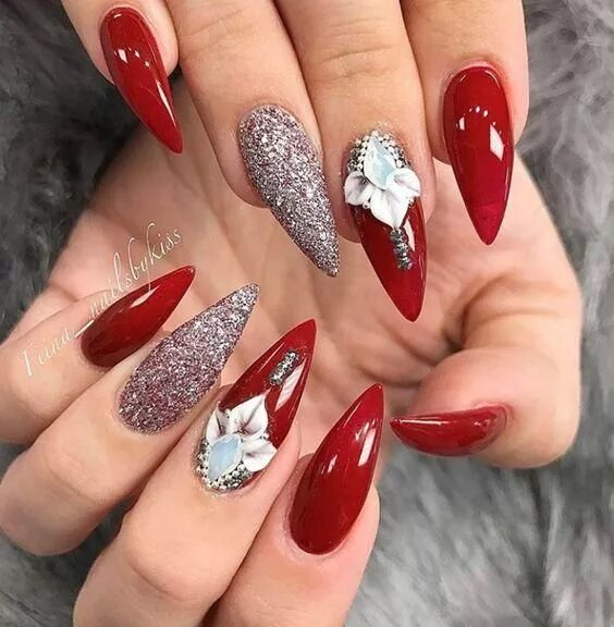 Red Swarovski Crystal Stiletto Nails Stiletto nails designs, Swarovski nails, Na