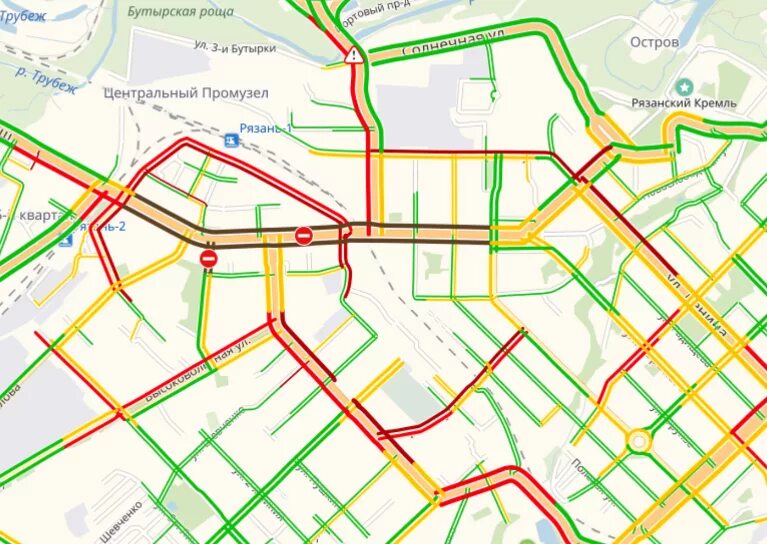 Бутырка на карте. Карта пробок. Пробки Рязань сейчас. Карта Рязани пробки.