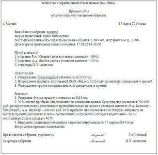 Решение учредителя о прибыли