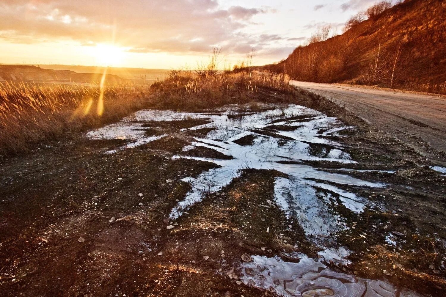 Осеннее бездорожье. Грязная дорога. Дорога весной. Лужа на дороге. Weathering ways