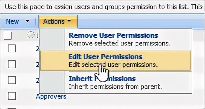 Permission list. Permission list
