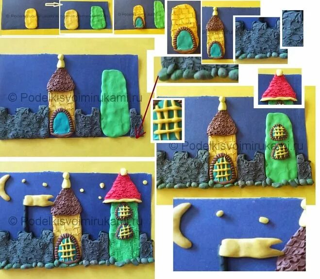 Золотые ворота из пластилина. Город из пластилина для детей. Постройки из пластилина. Лепка сказочные дворцы и замки. Замок из пластилина для детей.